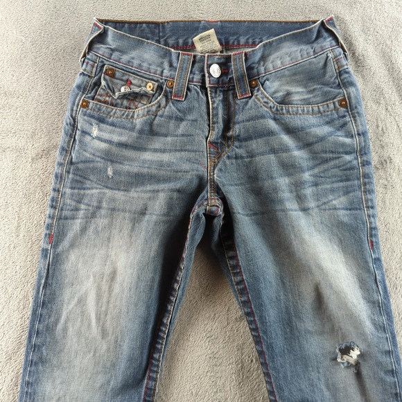 True Religion Jeans Mens 30x28 Blue Straight Leg Made In USA Red Stitch Denim - Picture 3 of 13